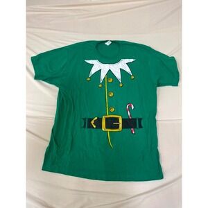 Tultex 202 Mens Elf Costume Graphic T-Shirt Green Christmas Holiday XL